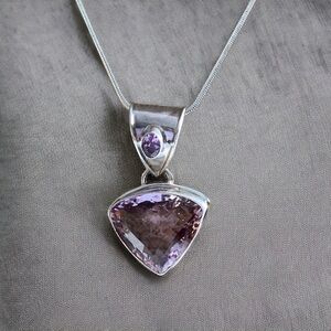 Super large genuine amethyst and sterling pendant with sterling chain.